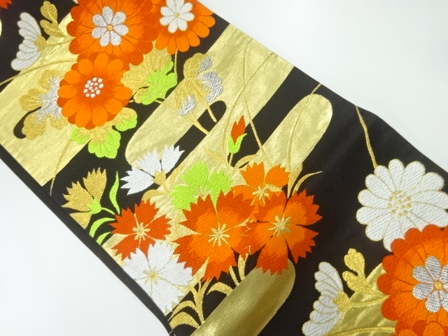 JAPANESE KIMONO / ANTIQUE FUKURO OBI / SILK / WOVEN FLOWER